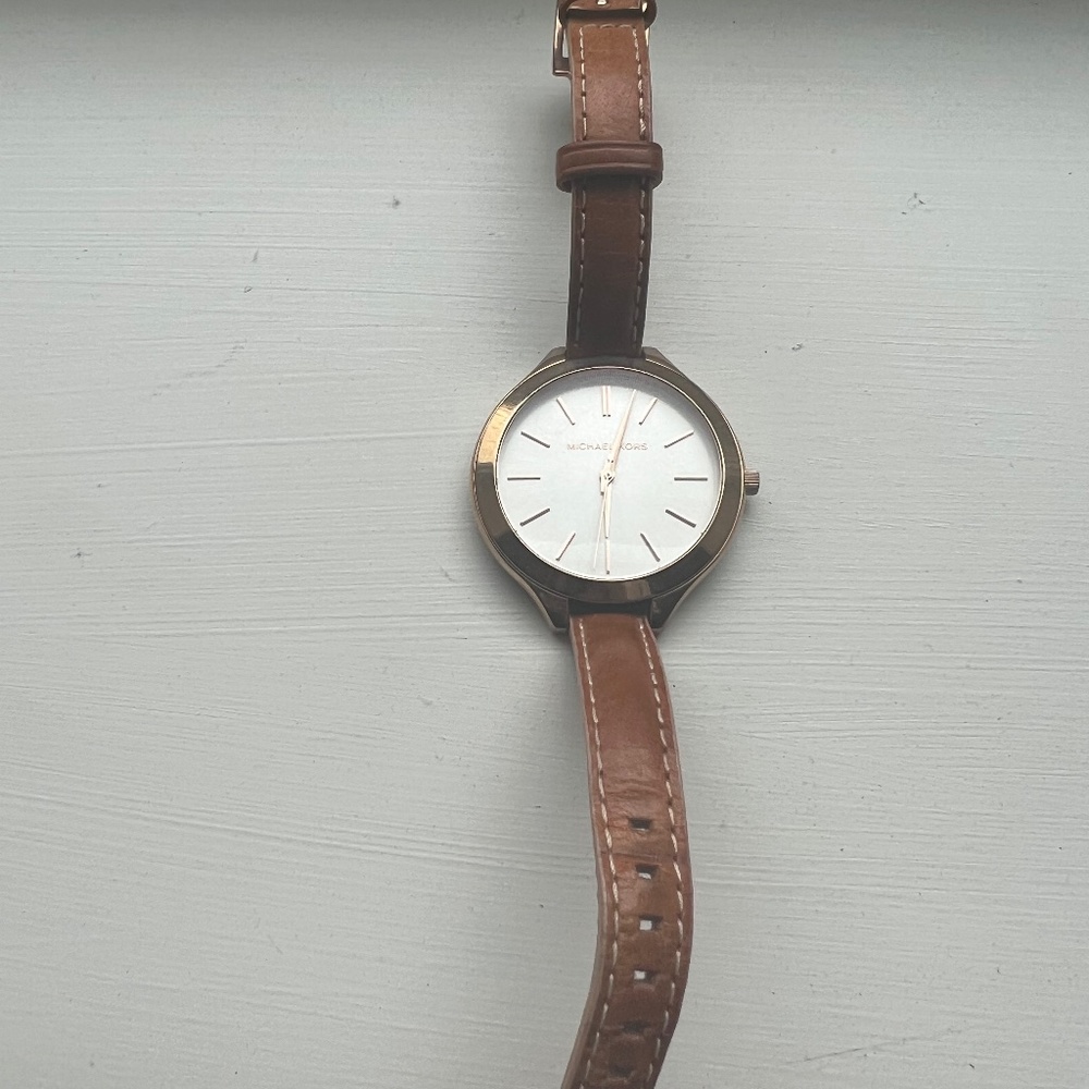Michael Kors Rose Gold and Tan Leather Watch